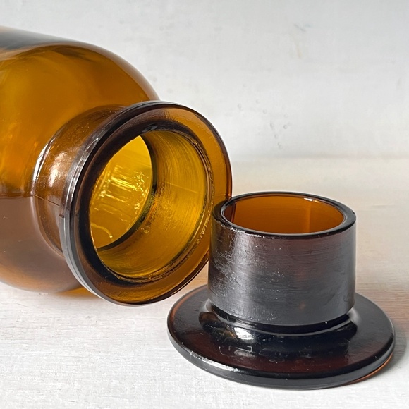 Vintage 20oz Apothecary Jar Amber Ground Stopper 500 ML Storage Bottle - Picture 3 of 11